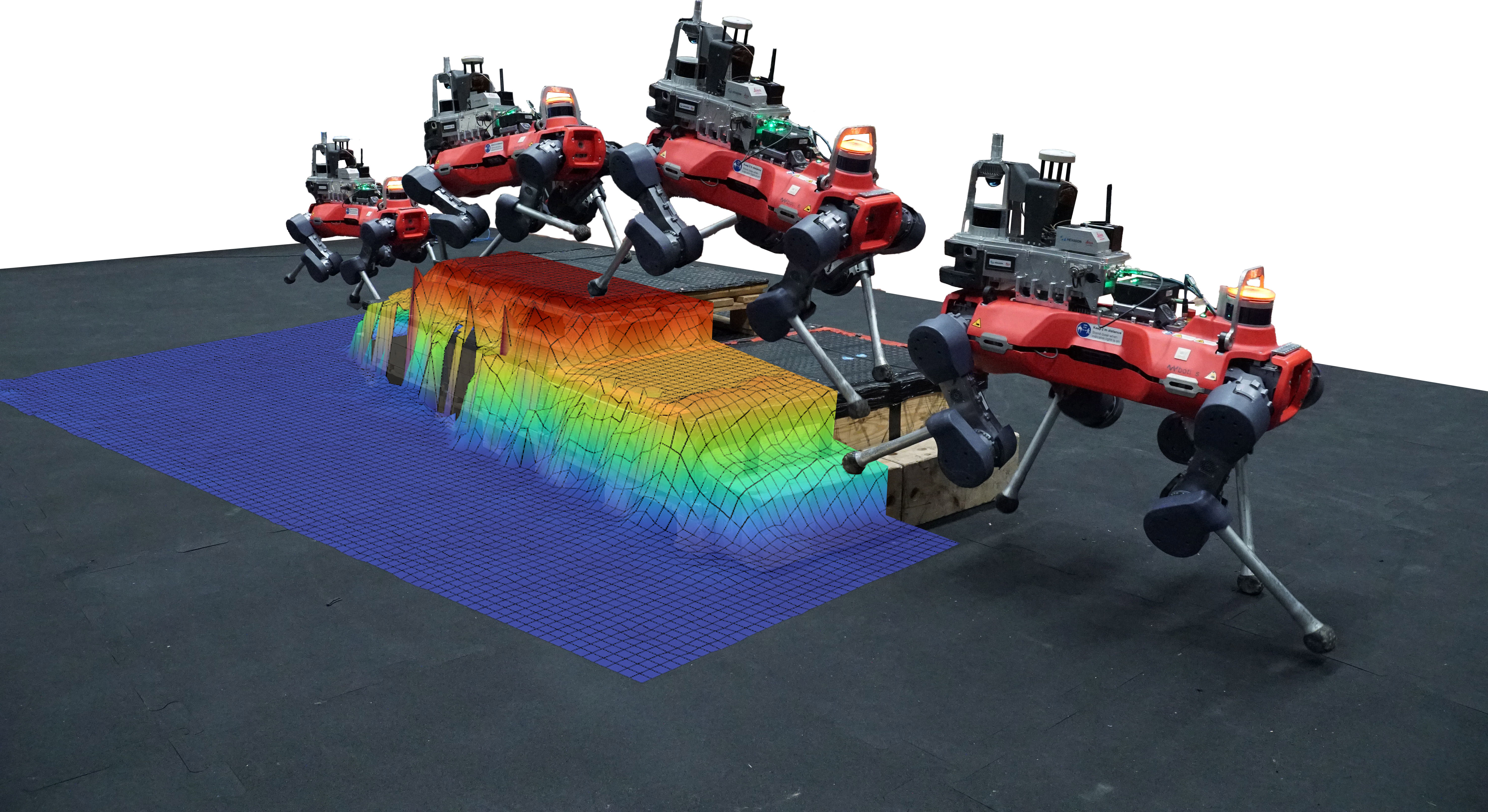 Quadruped robot traversing an obstacle using the BIEVR-LIO elevation map