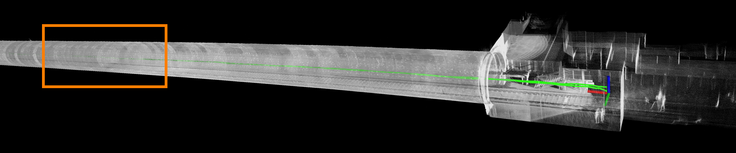 Wide view of accumulated point cloud map from a metro tunnel